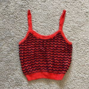 Orange & Navy Blue Knit Crop Top
